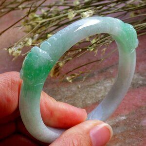 Certified Green Natural A JADE Jadeite Goose Dragon Bangle Bracelet 55mm 589258